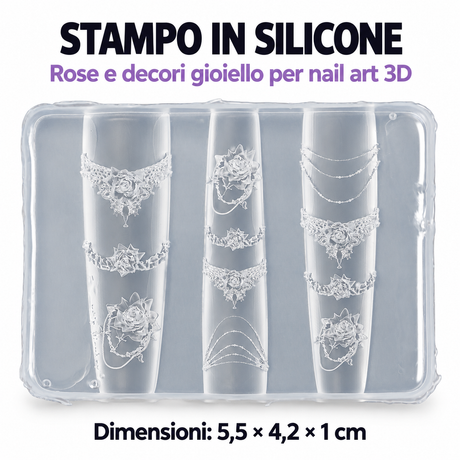 Stampo in silicone nail art 3D - 03 Rose e decori gioiello