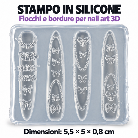 Stampo in silicone nail art 3D - 04 Fiocchi e bordure