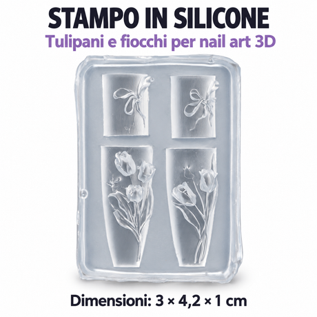 Stampo in silicone nail art 3D - 06 Tulipani e fiocchi
