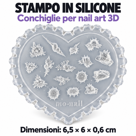 Stampo in silicone nail art 3D - 07 Conchiglie, stampo a cuore