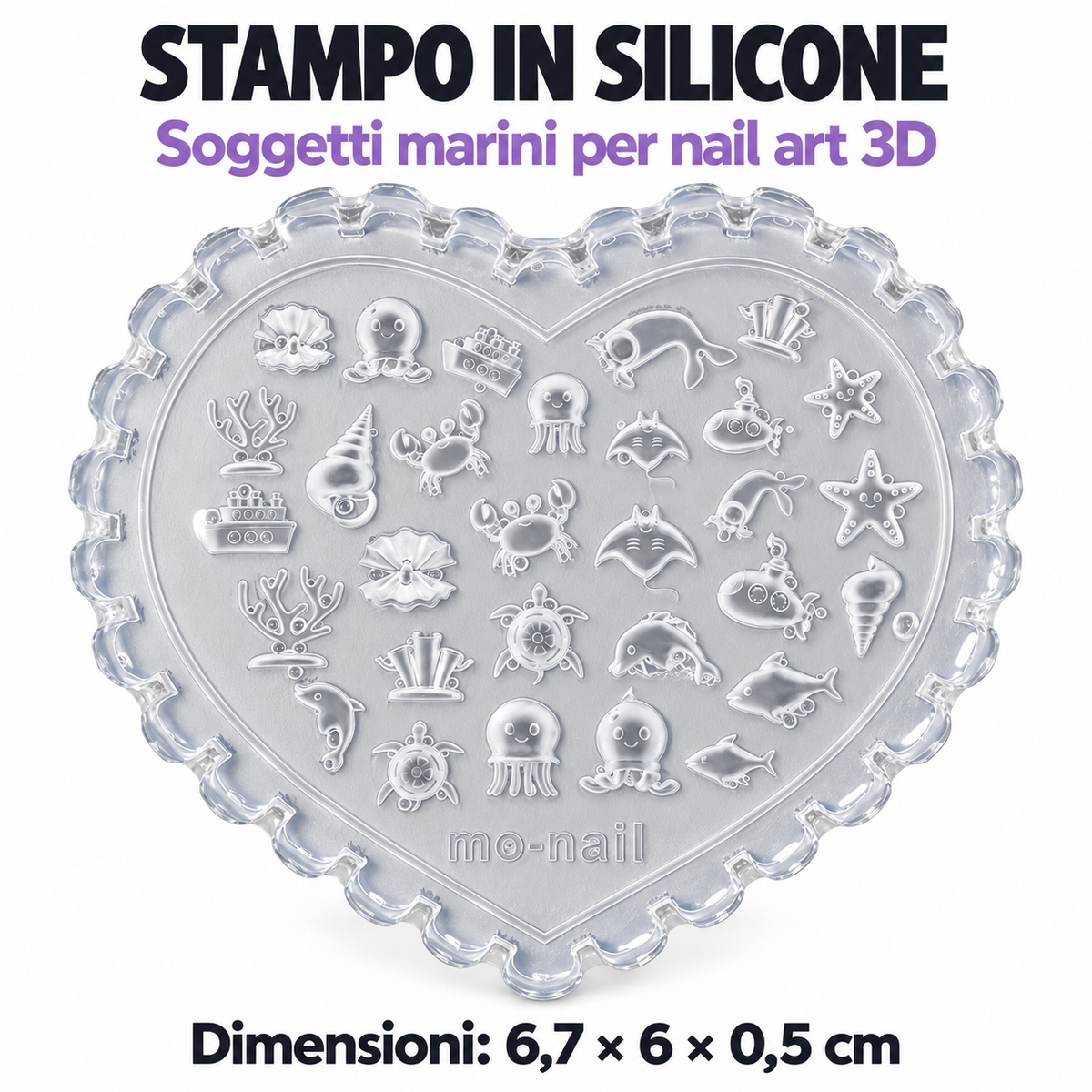 Stampo in silicone nail art 3D - 08 Soggetti marini, stampo a cuore