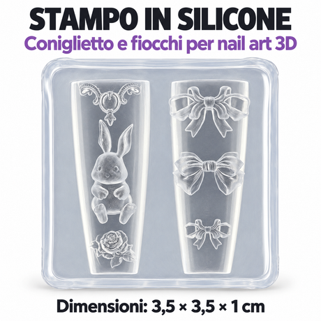 Stampo in silicone nail art 3D - 11 Coniglietto e fiocchi