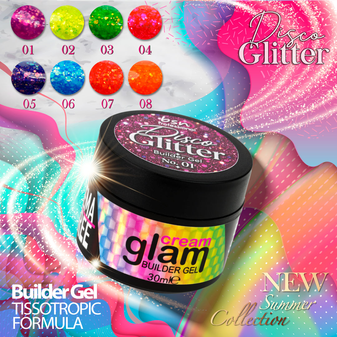 Disco Glitter Glitter Builder Gel Cream Glam 8 colori estivi con glitter Beauty Space Nails