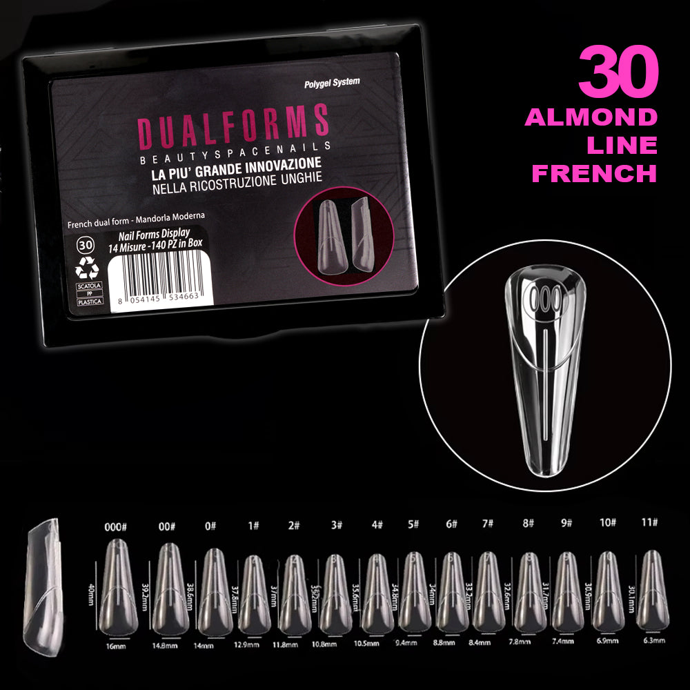Dual Form 30 Almond Line French Beauty Space Nails Mandorla Moderna 14 misure 140 pezzi