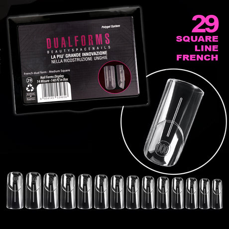 Dual Form 29 Square Line French Beauty Space Nails Medium Square 14 misure 140 pezzi