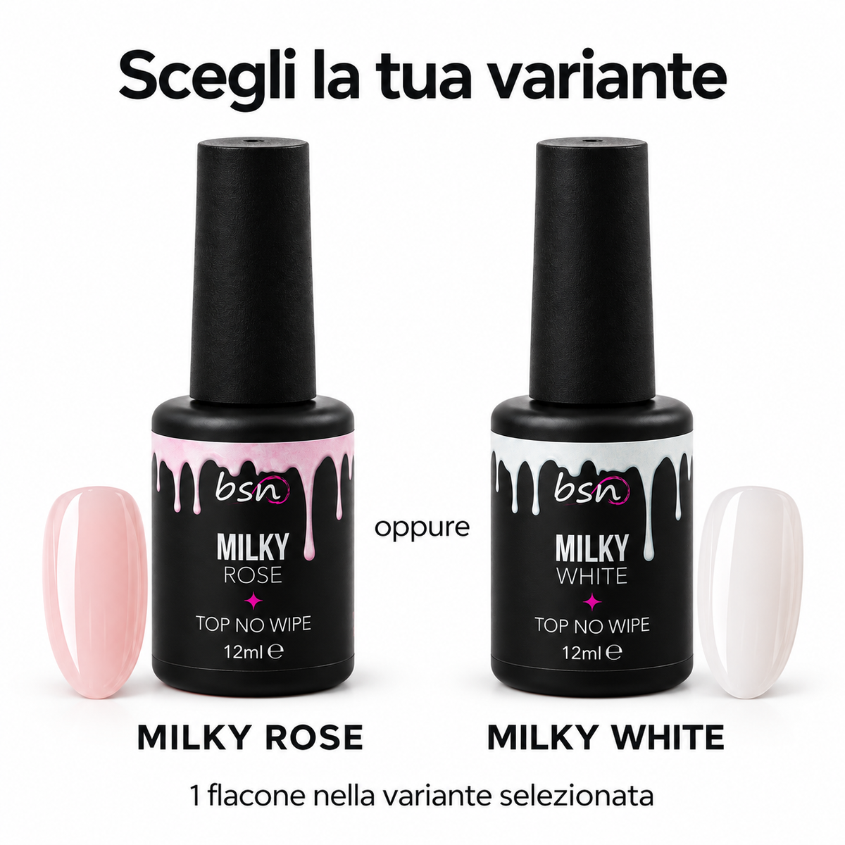 Milky Top Coat No Wipe BSN 12 ml – scegli la variante Milky Rose o Milky White