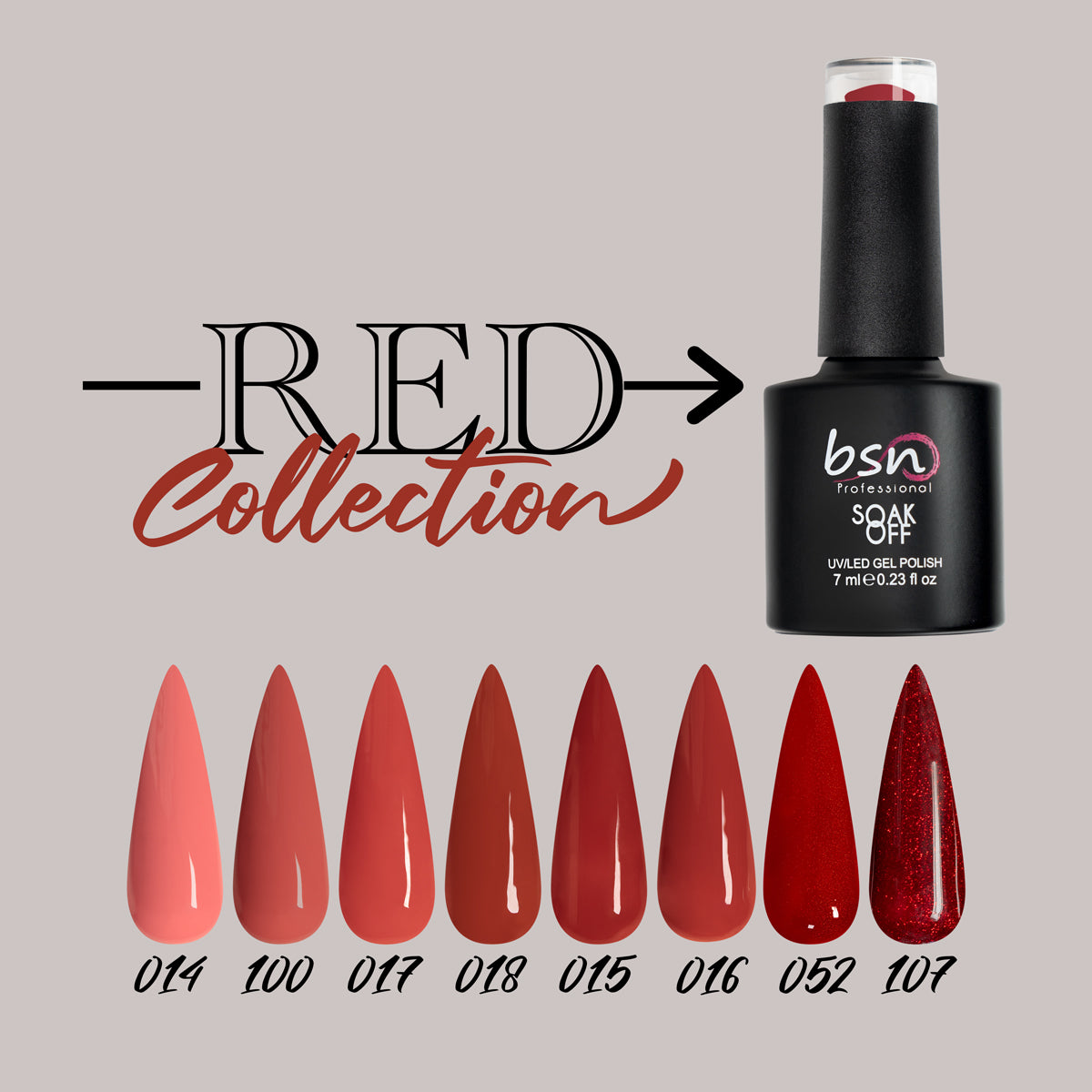 Red Collection - 8 colori - Soak Off Color da 7ml cad. Smalto semipermanente