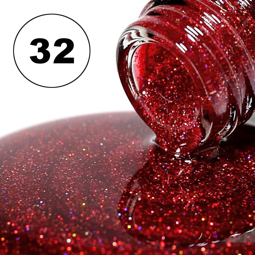 Rosso Glitter - 32 - Gel UV Semipermanente Soak Off - 15ml - HEMA FREE
