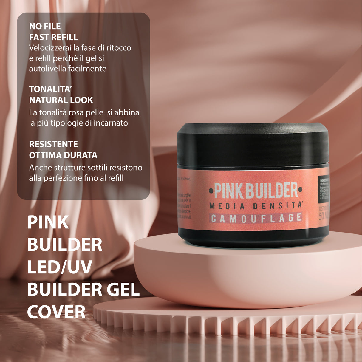 NEW PINK BUILDER 50 ML –Gel uv camouflage rosa intenso media densità
