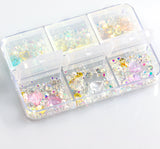 Box 6 decorazioni per unghie e nail art - cuori, varie forme, pietre preziose e diamantini