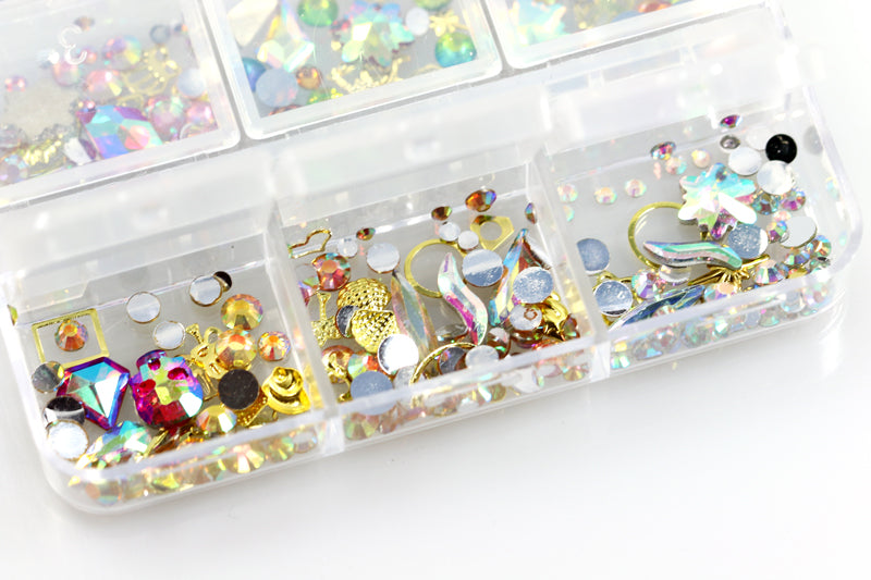 Box 6 decorazioni per unghie e nail art - varie forme, pietre preziose e diamantini