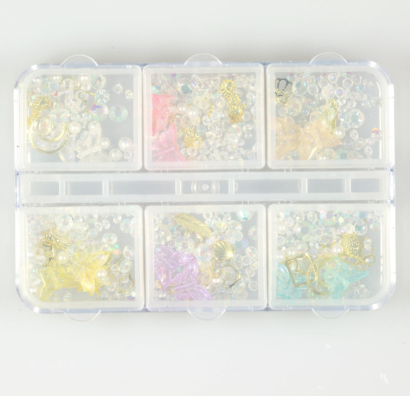 Box 6 decorazioni per unghie e nail art - farfalle, pietre preziose e diamantini