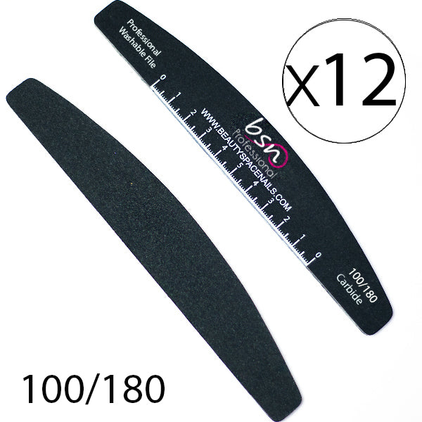 12 Lime MEZZALUNA PROFESSIONAL BLACK 100/180 con logo e righello x 12 –  Beauty Space Nails