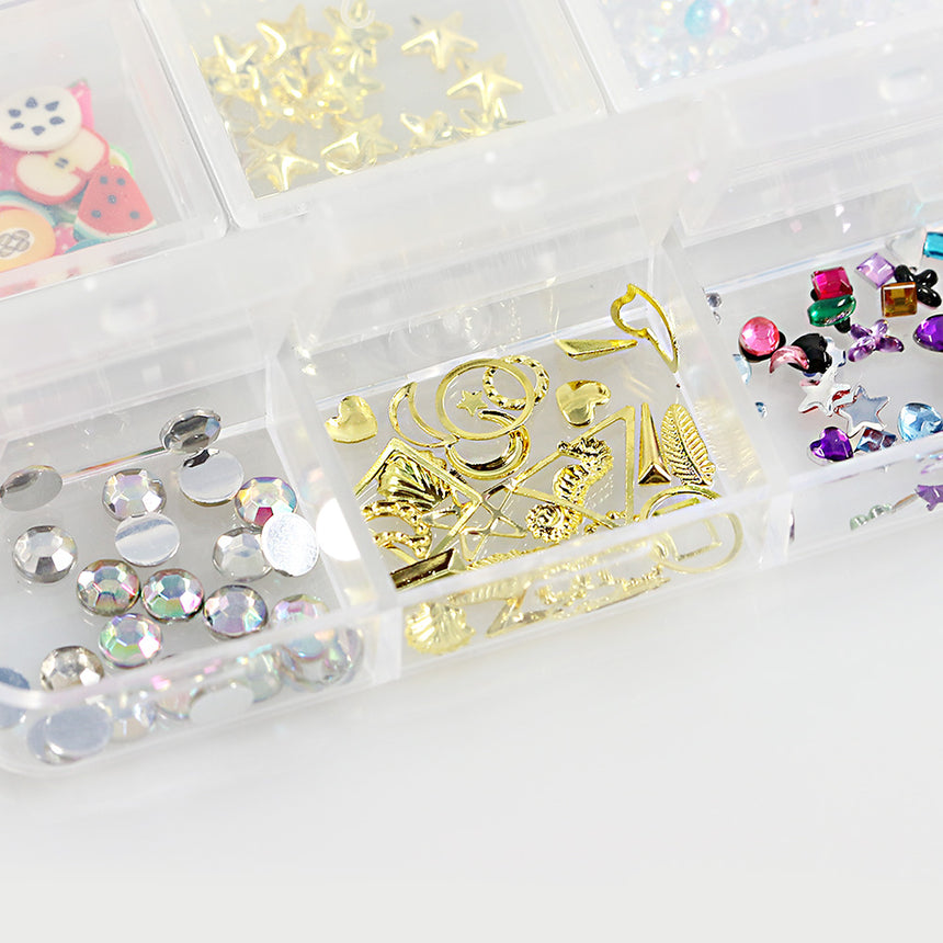 Box 6 decorazioni per unghie e nail art - fimo, pietre preziose e diamantini