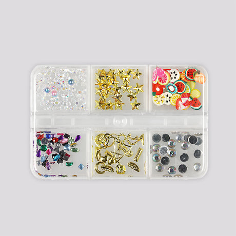 Box 6 decorazioni per unghie e nail art - fimo, pietre preziose e diamantini