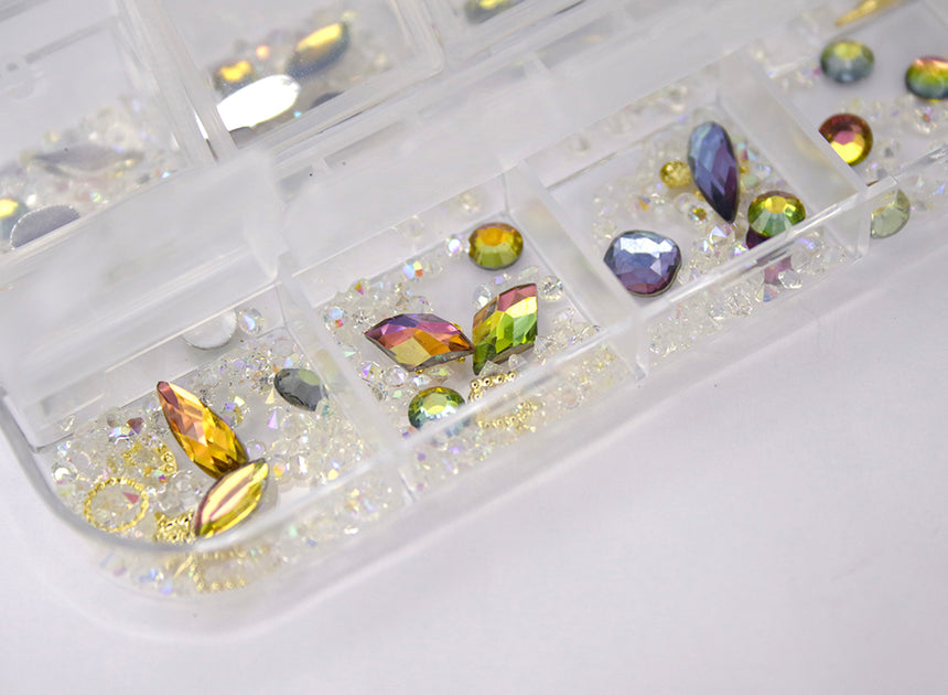 Box 12 decorazioni per unghie e nail art - pietre preziose crystal e diamantini
