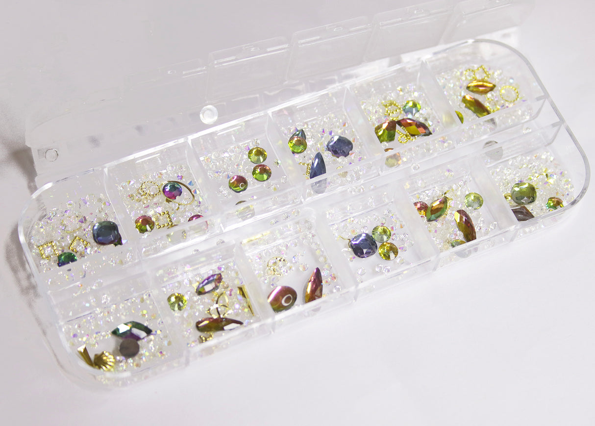 Box 12 decorazioni per unghie e nail art - pietre preziose crystal e diamantini