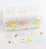 Box 6 decorazioni per unghie e nail art - farfalle, pietre preziose e diamantini