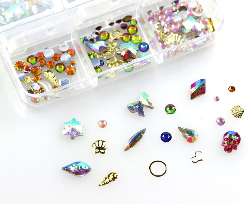 Box 6 decorazioni per unghie e nail art - varie forme, pietre preziose e diamantini