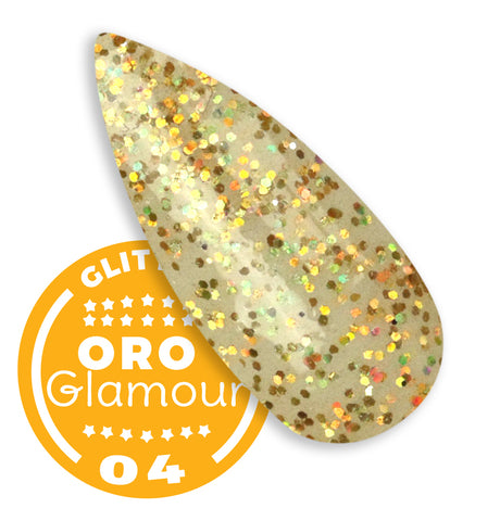 Gel color Glitter costruttore trasparente UV e Led 5ml - ORO GLAMOUR 04