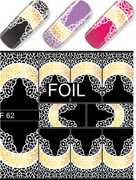 Stickers Nail art Water decals   french pizzo, merletti White & Gold