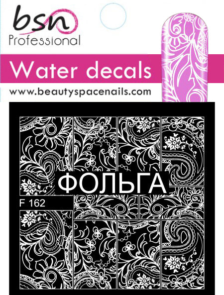 Stickers Nail art Water decals  bianco, vortici, fiori, foglie