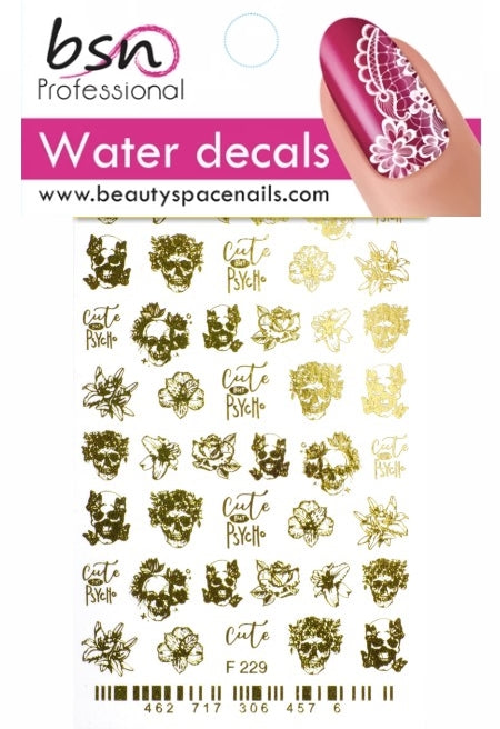 Stickers Adesivi Nail Art Water decals motivi teschi - gold