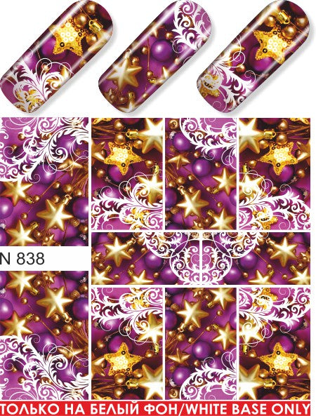 Stickers Adesivi Nail Art Water decals  Natalizi con decori oro e viola