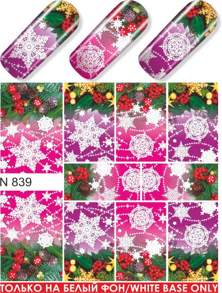 Stickers Adesivi Nail Art Water decals  Natalizi con decori pink e violet