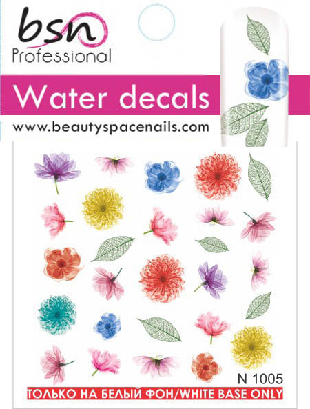 Stickers Adesivi Nail Art Water decals con delicati fiori e foglie