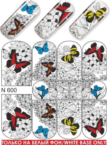 Nail Art Water decals disegno pieno farfalle