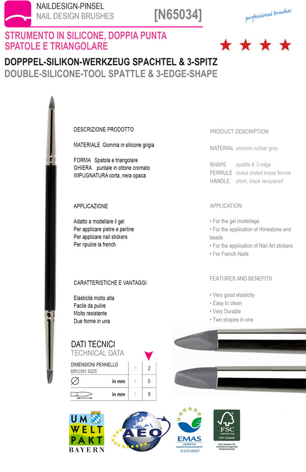 65034-N° 2 - Pennello o Zoccolo in Silicone a Doppia Punta, Spatola, Triangolare 65034-N° 2