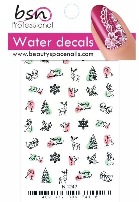 Stickers Adesivi Nail Art Water decals motivi renne, merry christmas, 2021, capodanno
