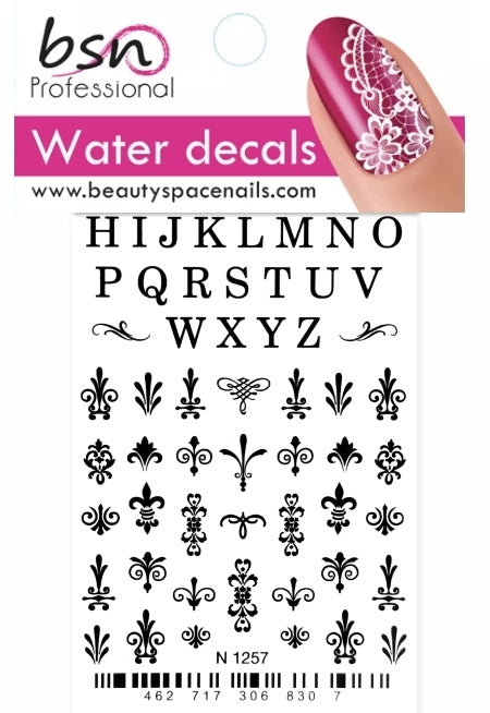 Stickers Adesivi Nail Art Water decals motivi ghirigori, lettere - black