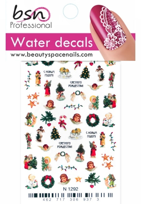 Stickers Adesivi Nail Art Water decals motivi stelle, ghirlande, angeli, natale