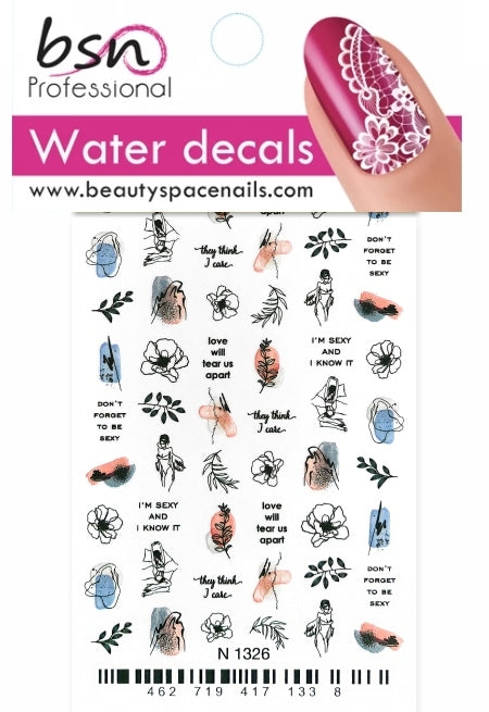 Stickers Adesivi Nail Art Water decals motivi fiori, donna, elementi stilizzati