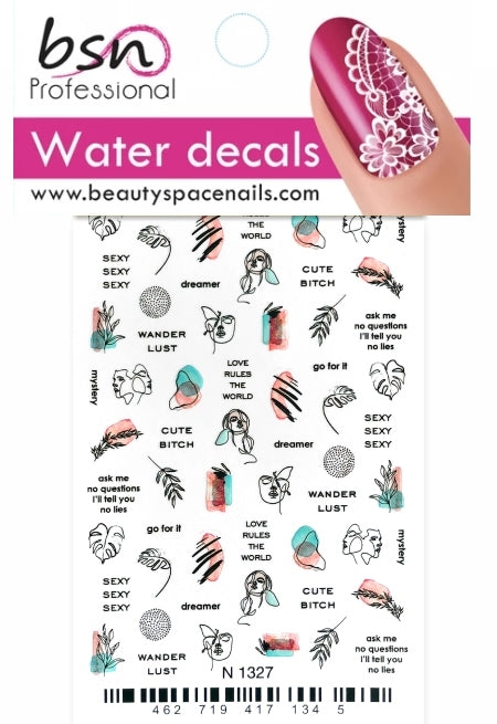 Stickers Adesivi Nail Art Water decals motivi volti, frasi