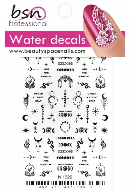 Stickers Adesivi Nail Art Water decals motivi elementi universo - black