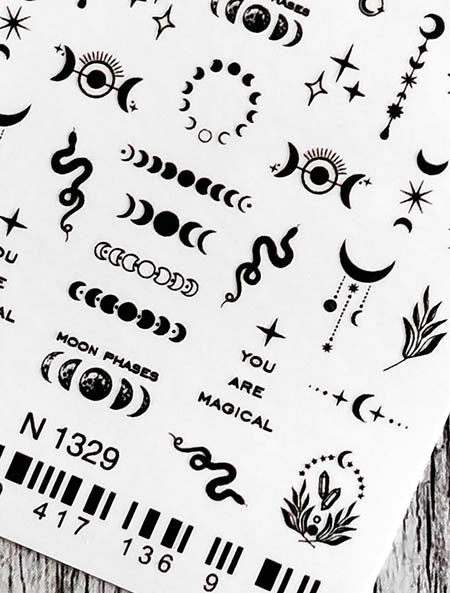 Stickers Adesivi Nail Art Water decals motivi elementi universo - black