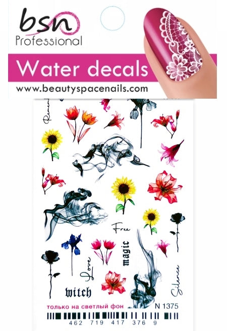 Stickers Adesivi Nail Art Water decals motivi fiori, girasoli, silence