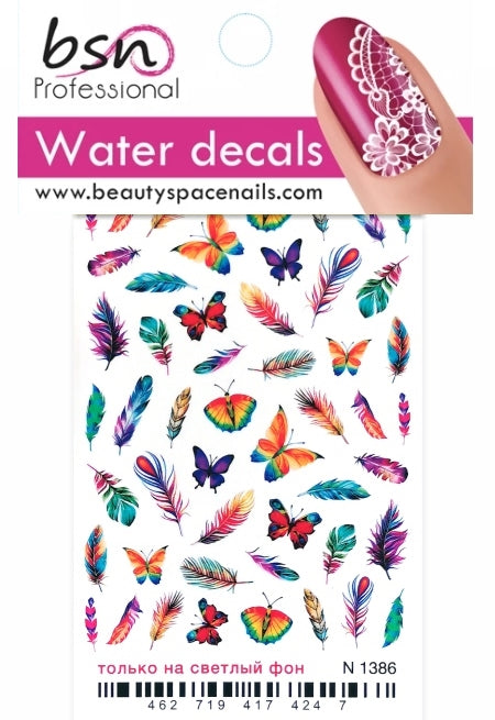 Stickers Adesivi Nail Art Water decals motivi piume e farfalle