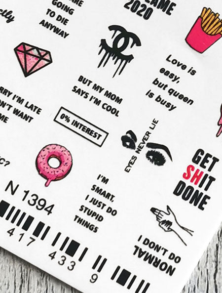 Stickers Adesivi Nail Art Water decals motivi simbolo chanel, donuts, diamante