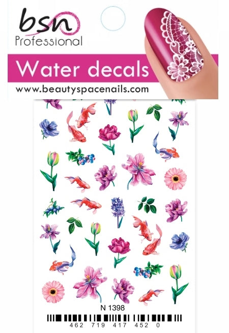 Stickers Adesivi Nail Art Water decals motivi fiori e carpe