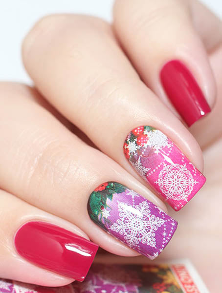 Stickers Adesivi Nail Art Water decals  Natalizi con decori pink e violet