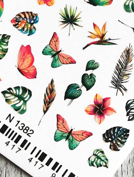 Stickers Adesivi Nail Art Water decals motivi farfalle e foglie