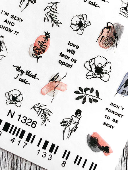 Stickers Adesivi Nail Art Water decals motivi fiori, donna, elementi stilizzati