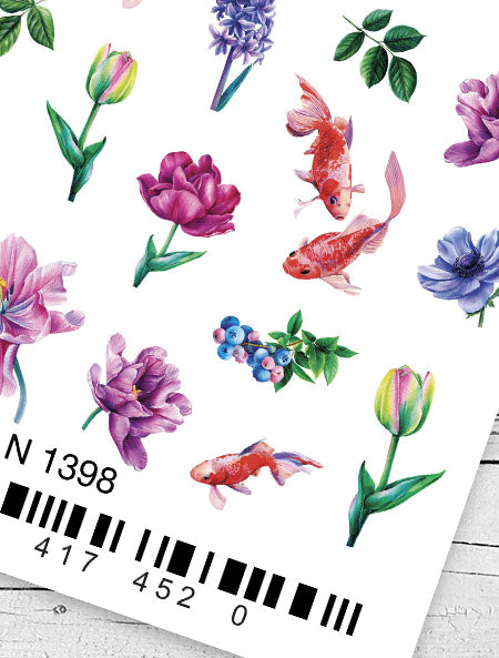 Stickers Adesivi Nail Art Water decals motivi fiori e carpe