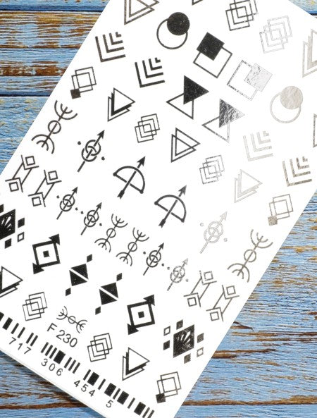 Stickers Adesivi Nail Art Water decals motivi geometrici - silver