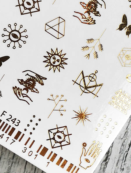 Stickers Adesivi Nail Art Water decals motivi mistici - gold