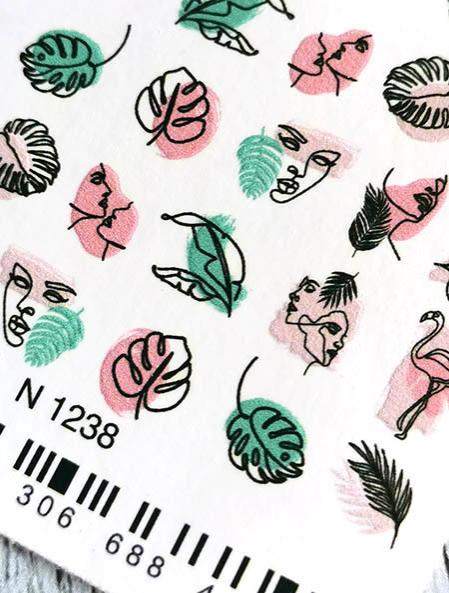 Stickers Adesivi Nail Art Water decals motivi volti e foglie